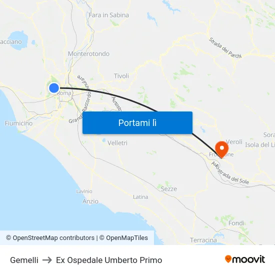 Gemelli to Ex Ospedale Umberto Primo map