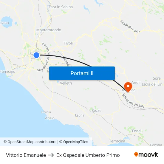 Vittorio Emanuele to Ex Ospedale Umberto Primo map