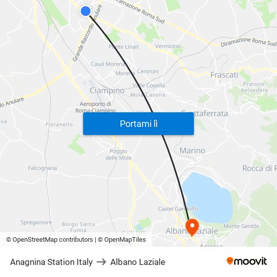 Anagnina Station Italy to Albano Laziale map