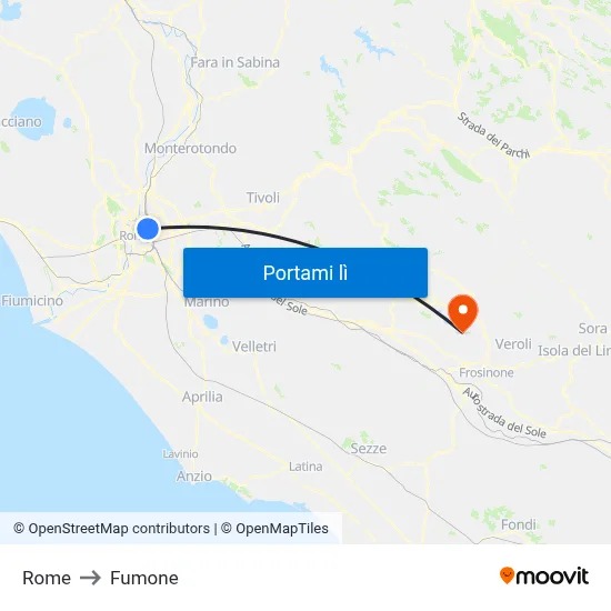 Rome to Fumone map
