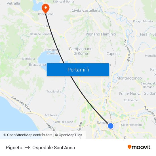 Pigneto to Ospedale Sant'Anna map