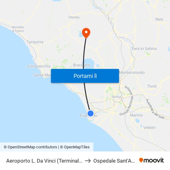 Aeroporto L. Da Vinci (Terminal T2) to Ospedale Sant'Anna map