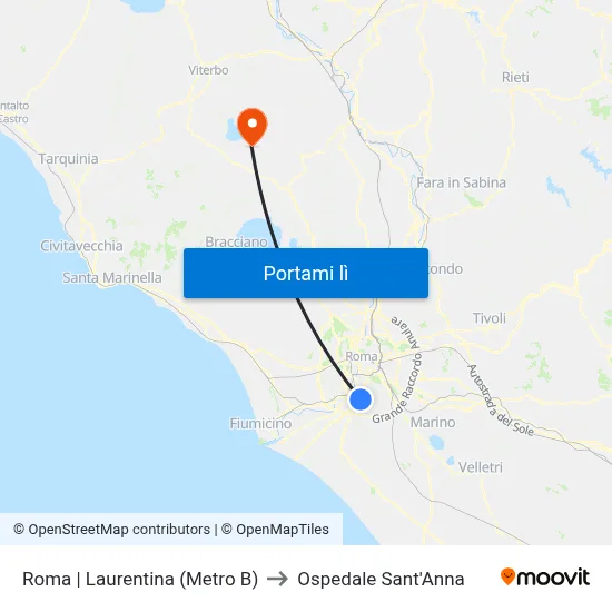 Roma | Laurentina (Metro B) to Ospedale Sant'Anna map