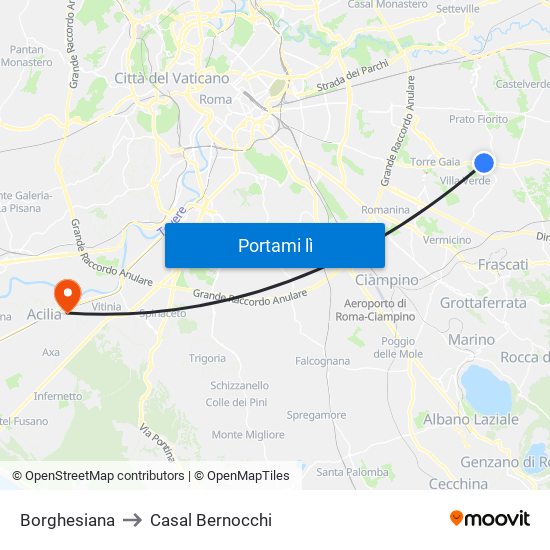 Borghesiana to Casal Bernocchi map