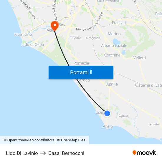 Lido Di Lavinio to Casal Bernocchi map