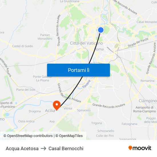 Acqua Acetosa to Casal Bernocchi map