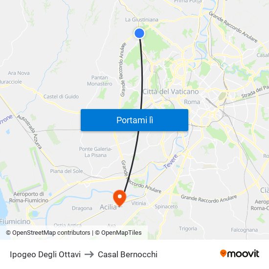Ipogeo Degli Ottavi to Casal Bernocchi map