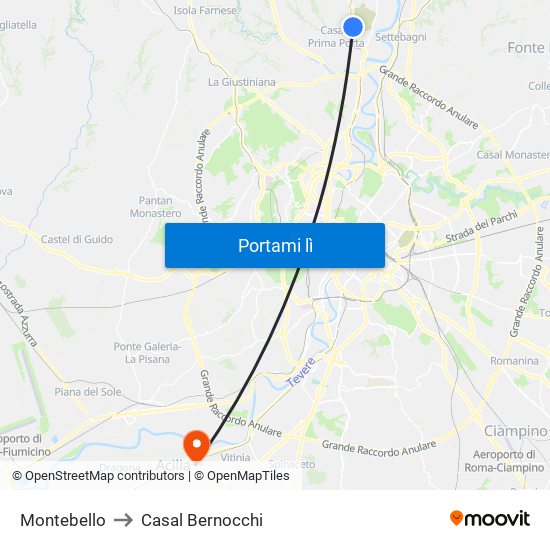 Montebello to Casal Bernocchi map