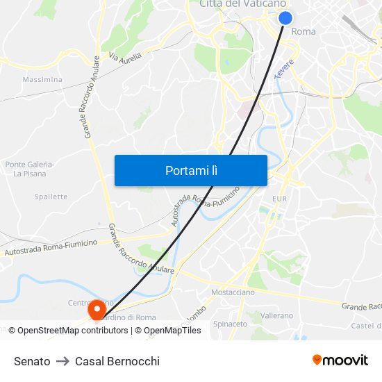 Senato to Casal Bernocchi map