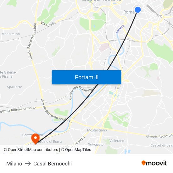 Milano to Casal Bernocchi map