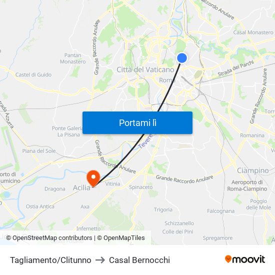 Tagliamento/Clitunno to Casal Bernocchi map