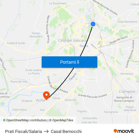 Prati Fiscali/Salaria to Casal Bernocchi map