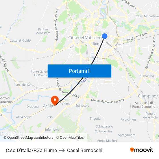 C.so D'Italia/P.Za Fiume to Casal Bernocchi map