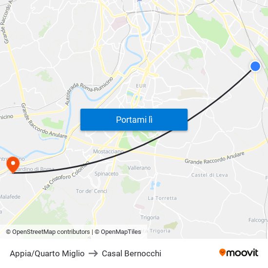 Appia/Quarto Miglio to Casal Bernocchi map
