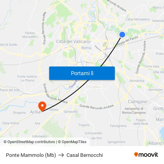 Ponte Mammolo (Mb) to Casal Bernocchi map