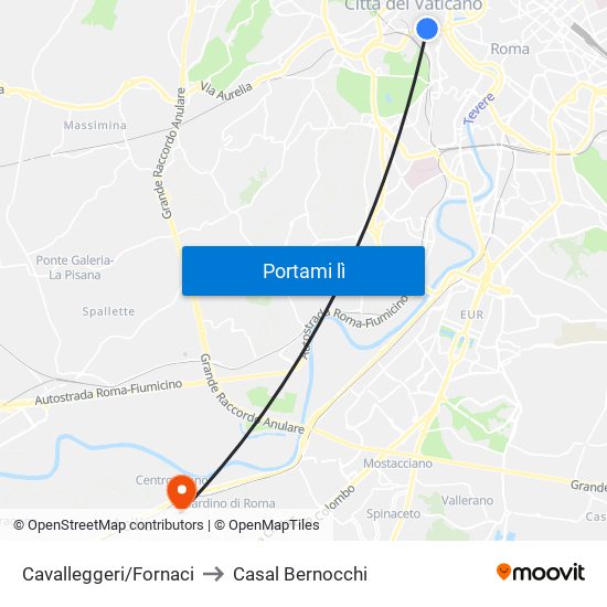 Cavalleggeri/Fornaci to Casal Bernocchi map