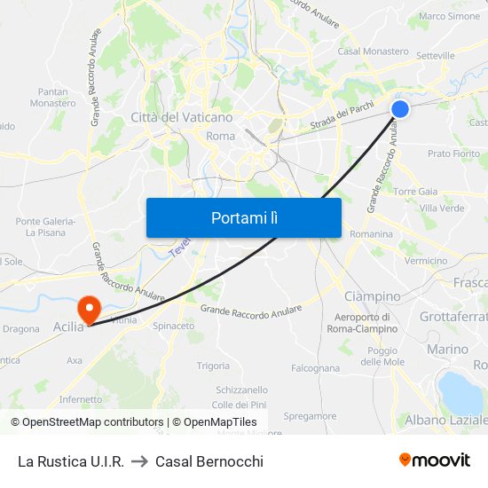 La Rustica U.I.R. to Casal Bernocchi map