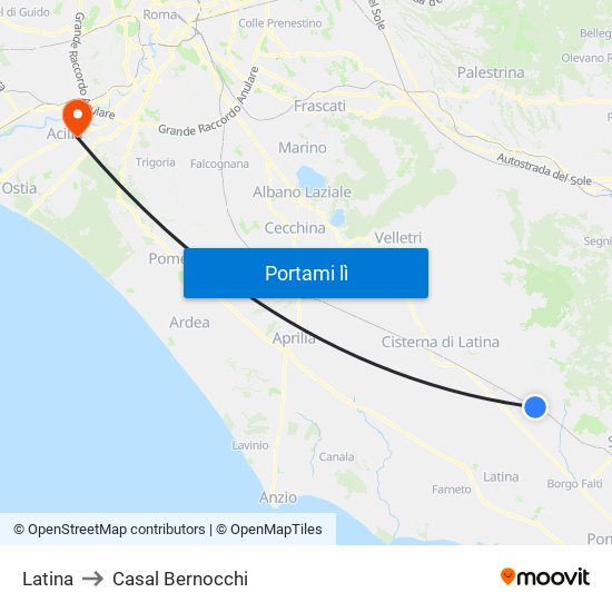 Latina to Casal Bernocchi map