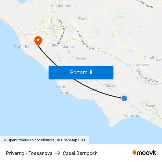 Priverno - Fossanova to Casal Bernocchi map