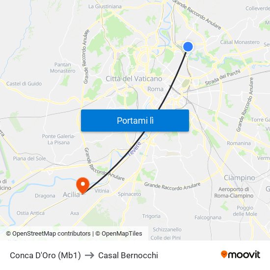 Conca D'Oro (Mb1) to Casal Bernocchi map