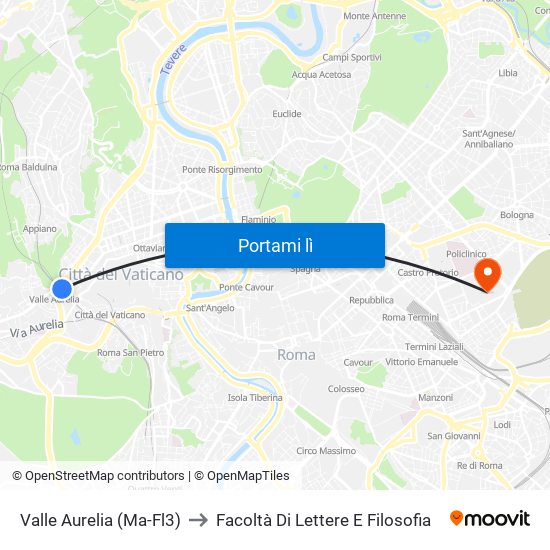 Valle Aurelia (Ma - Fl3) to Facoltà Di Lettere E Filosofia map