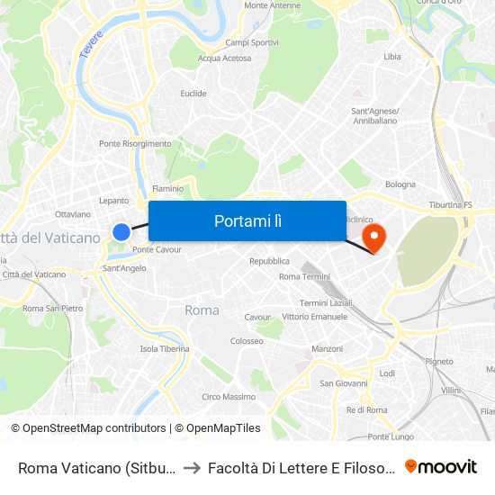 Roma Vaticano (Sitbus) to Facoltà Di Lettere E Filosofia map