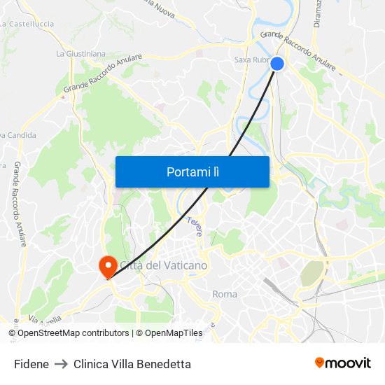 Fidene to Clinica Villa Benedetta map