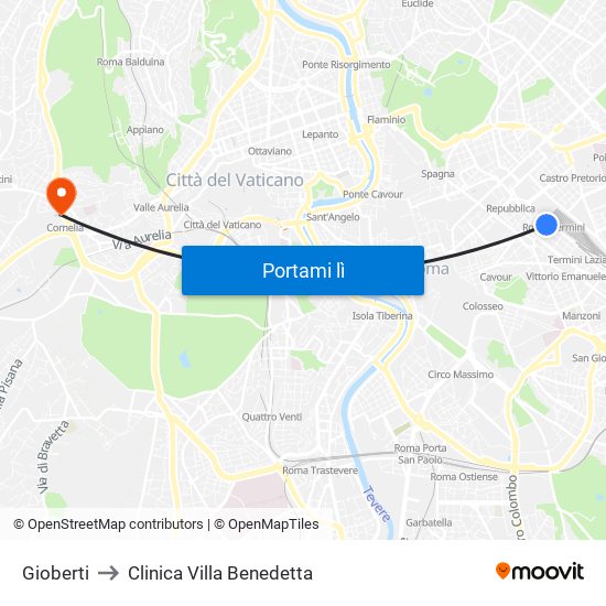 Gioberti to Clinica Villa Benedetta map
