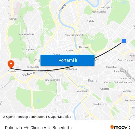 Dalmazia to Clinica Villa Benedetta map