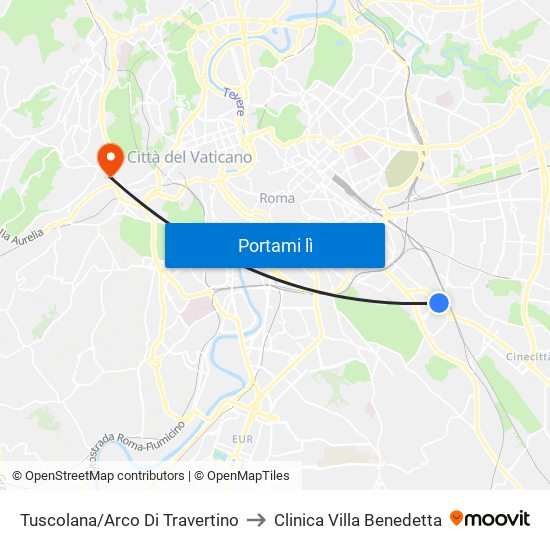Tuscolana/Arco Di Travertino to Clinica Villa Benedetta map