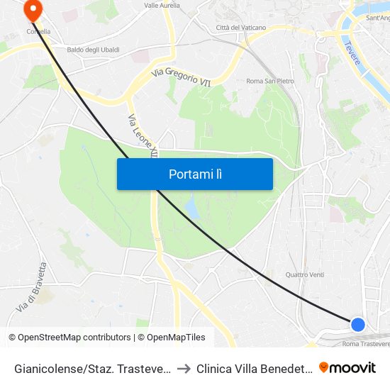 Gianicolense/Staz. Trastevere to Clinica Villa Benedetta map