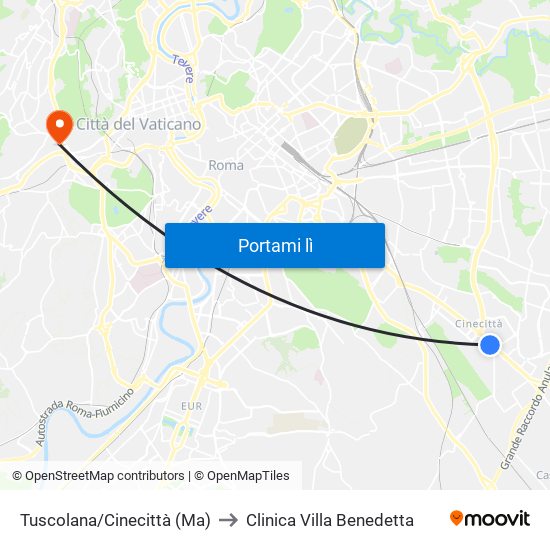 Tuscolana/Cinecittà (Ma) to Clinica Villa Benedetta map