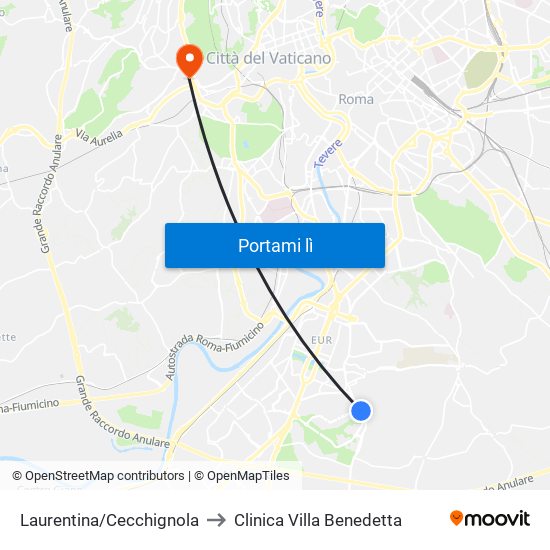 Laurentina/Cecchignola to Clinica Villa Benedetta map