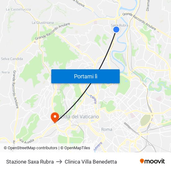 Stazione Saxa Rubra to Clinica Villa Benedetta map