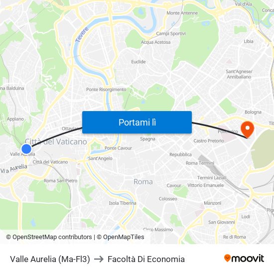 Valle Aurelia (Ma - Fl3) to Facoltà Di Economia map