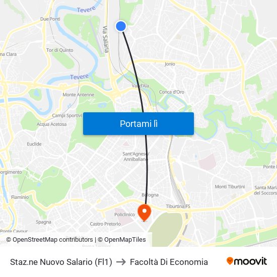 Staz.ne Nuovo Salario (Fl1) to Facoltà Di Economia map