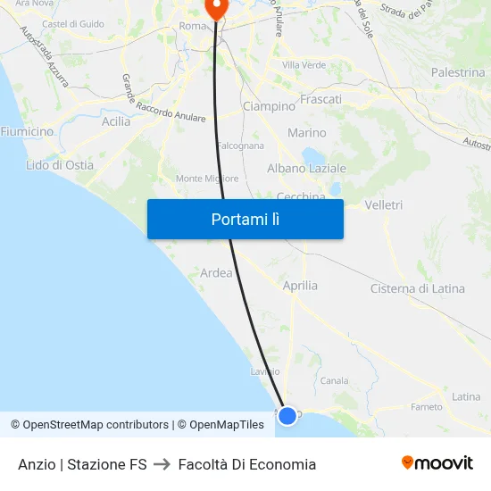 Anzio | Stazione FS to Facoltà Di Economia map