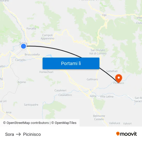 Sora to Picinisco map