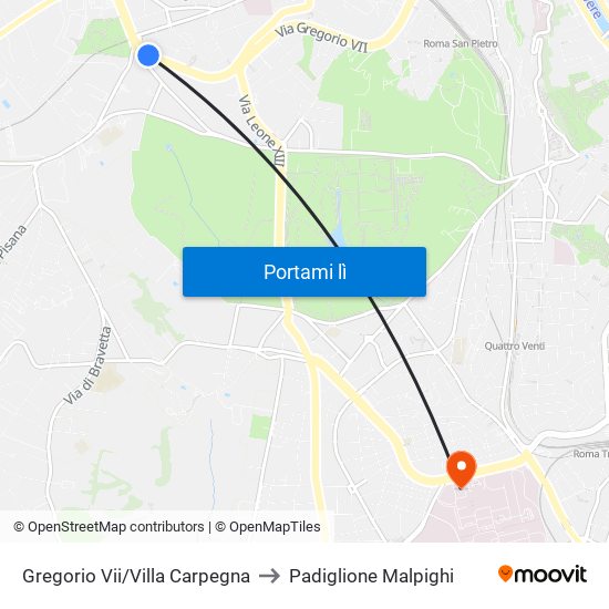 Gregorio Vii/Villa Carpegna to Padiglione Malpighi map