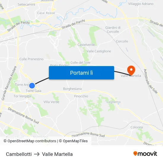 Cambellotti to Valle Martella map