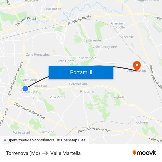 Torrenova (Mc) to Valle Martella map