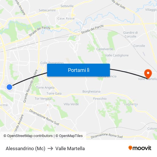 Alessandrino (Mc) to Valle Martella map