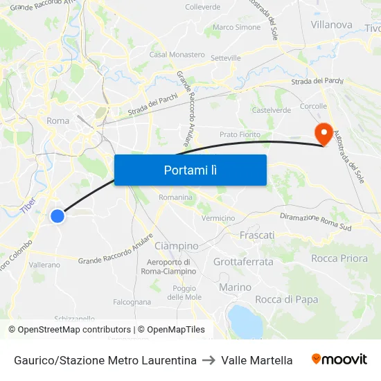 Gaurico/Stazione Metro Laurentina to Valle Martella map