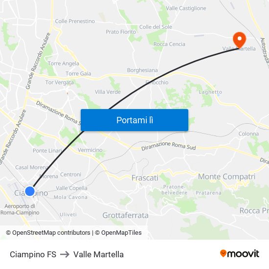 Ciampino FS to Valle Martella map