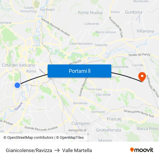 Gianicolense/Ravizza to Valle Martella map