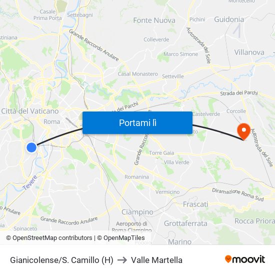 Gianicolense/S. Camillo (H) to Valle Martella map