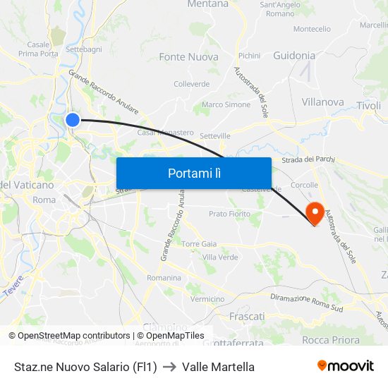 Staz.ne Nuovo Salario (Fl1) to Valle Martella map