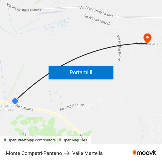Monte Compatri-Pantano to Valle Martella map