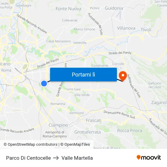 Parco Di Centocelle to Valle Martella map