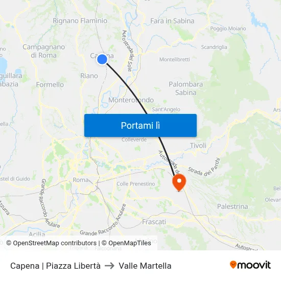 Capena | Piazza Libertà to Valle Martella map